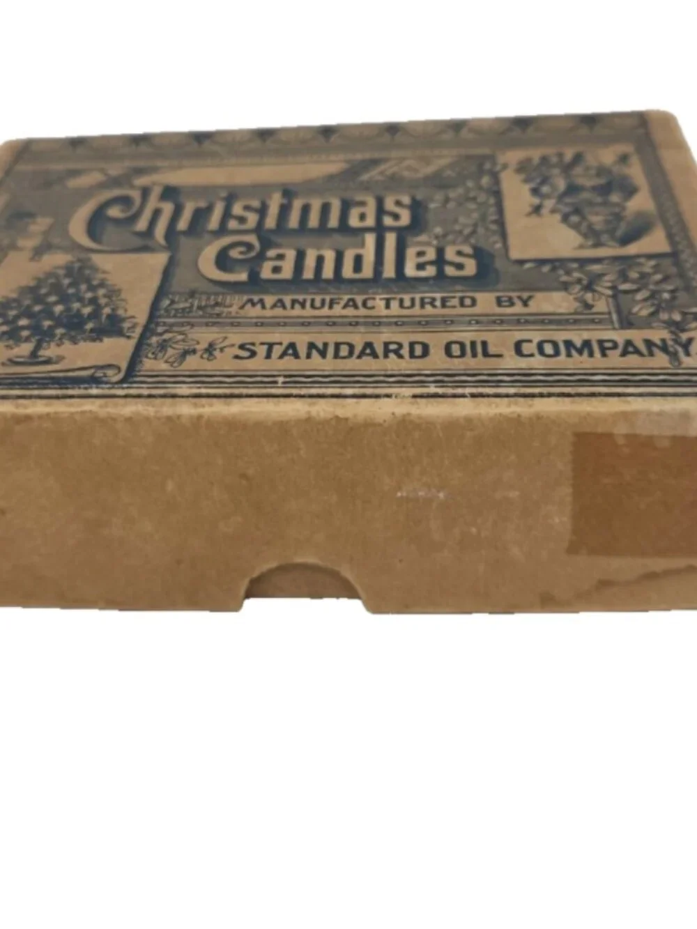 Antique 1800s Christmas Time Capsule Box Petroliana Wood Puzzle Toy Card Crayons